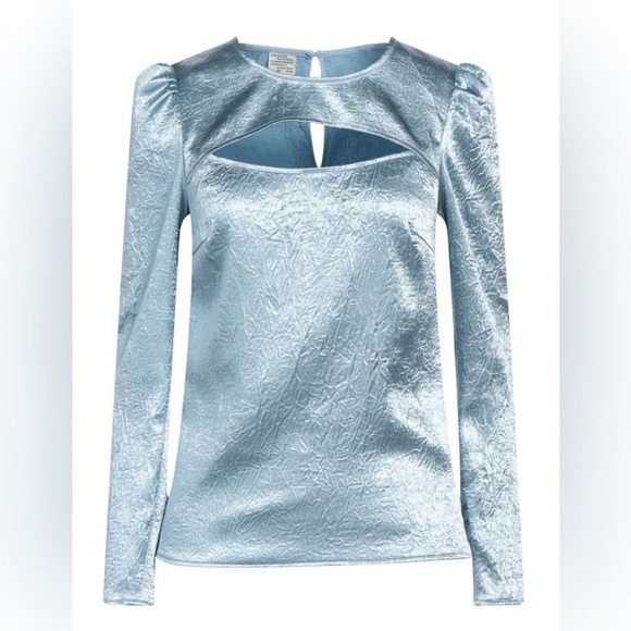 NWT Anthropologie Baum Und Pferdgarten Marcy Top Satin Size US 6 Blue Fog Blouse - Picture 1 of 7